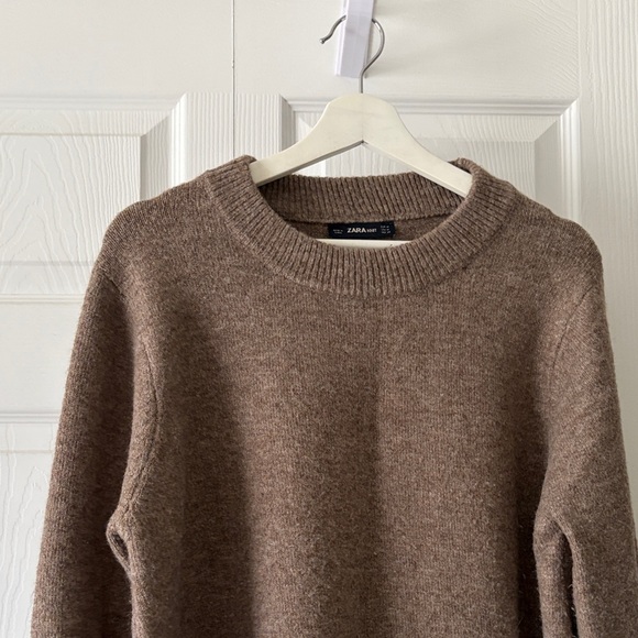 Zara Chocolate Brown Crewneck Sweater with Sleeve Bows - Picture 3 of 5